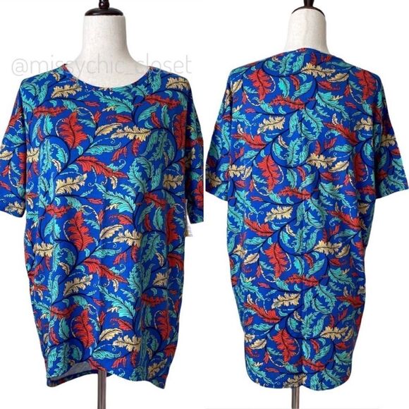 Lularoe Irma Blue Leaf Print Top - Picture 1 of 14